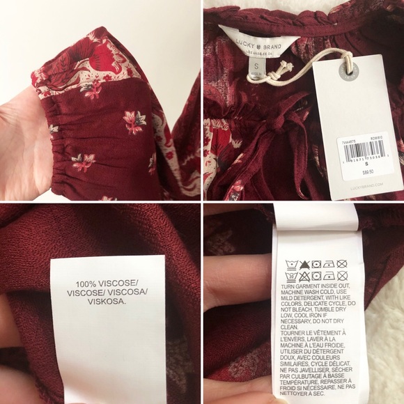 Lucky Brand | Floral Print Burgundy Peasant TopNWT - Picture 8 of 8